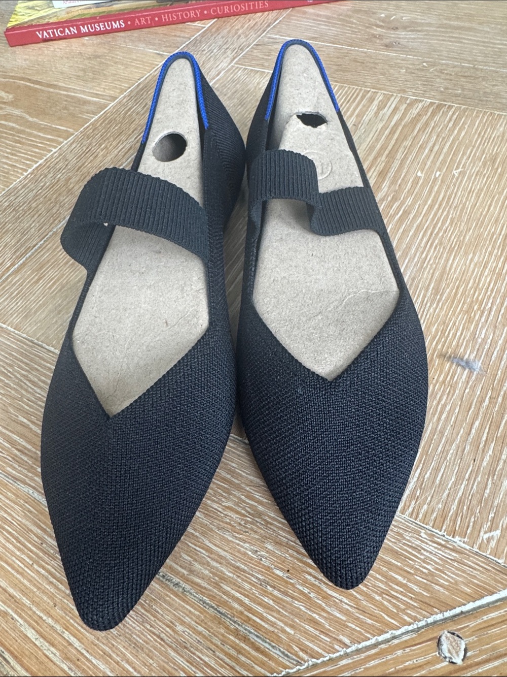 Rothy's Black Pointed Knit Mary Jane Flats with Elastic Strap - Picture 9 of 9